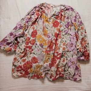Floral Women's Blouse Sz Md Fall Colors Rayon